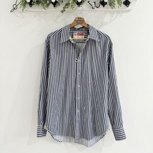 Mens Robert Graham Blue Striped Button Down Contrast Shirt Medium